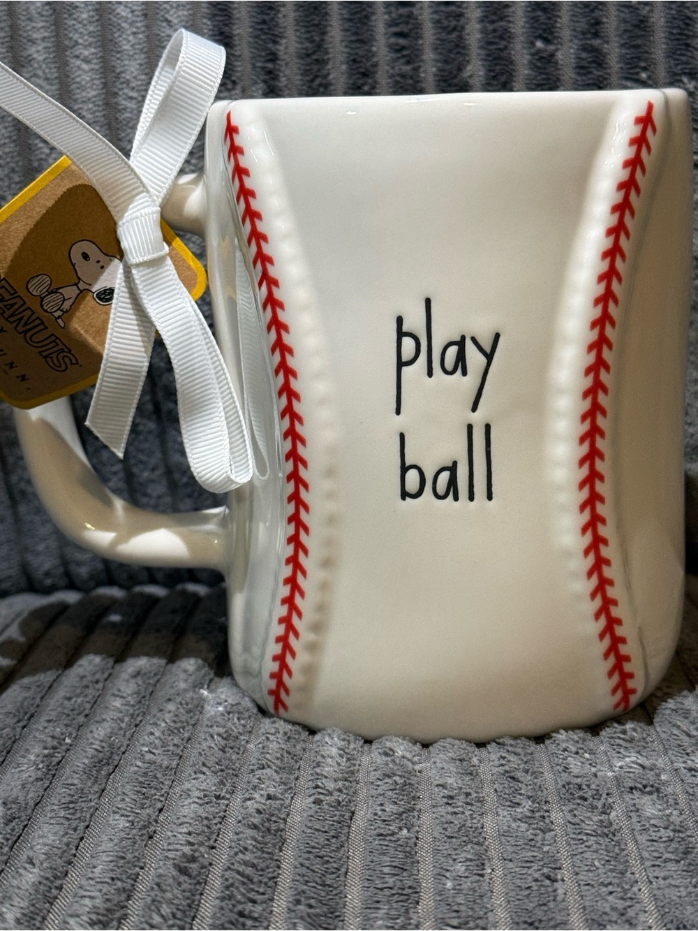 Rae Dunn x Peanuts ‘Play Ball’ Double-sided Baseball Mug - with Red Stitching